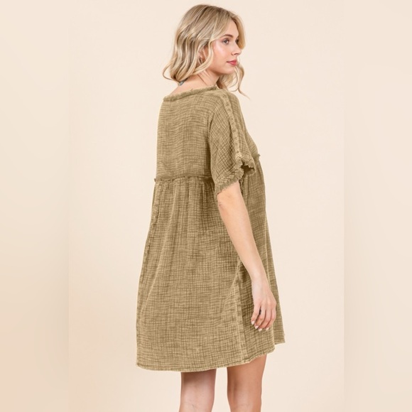 Culture Code Short Sleeve Babydoll Texture Dress with Pockets 10010064340 - Picture 2 of 3